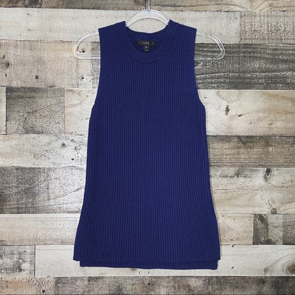 J. Crew Merino Wool Tank Top Blue Sweater Ribbed Preppy Nautical Work Size XS - Picture 7 of 7